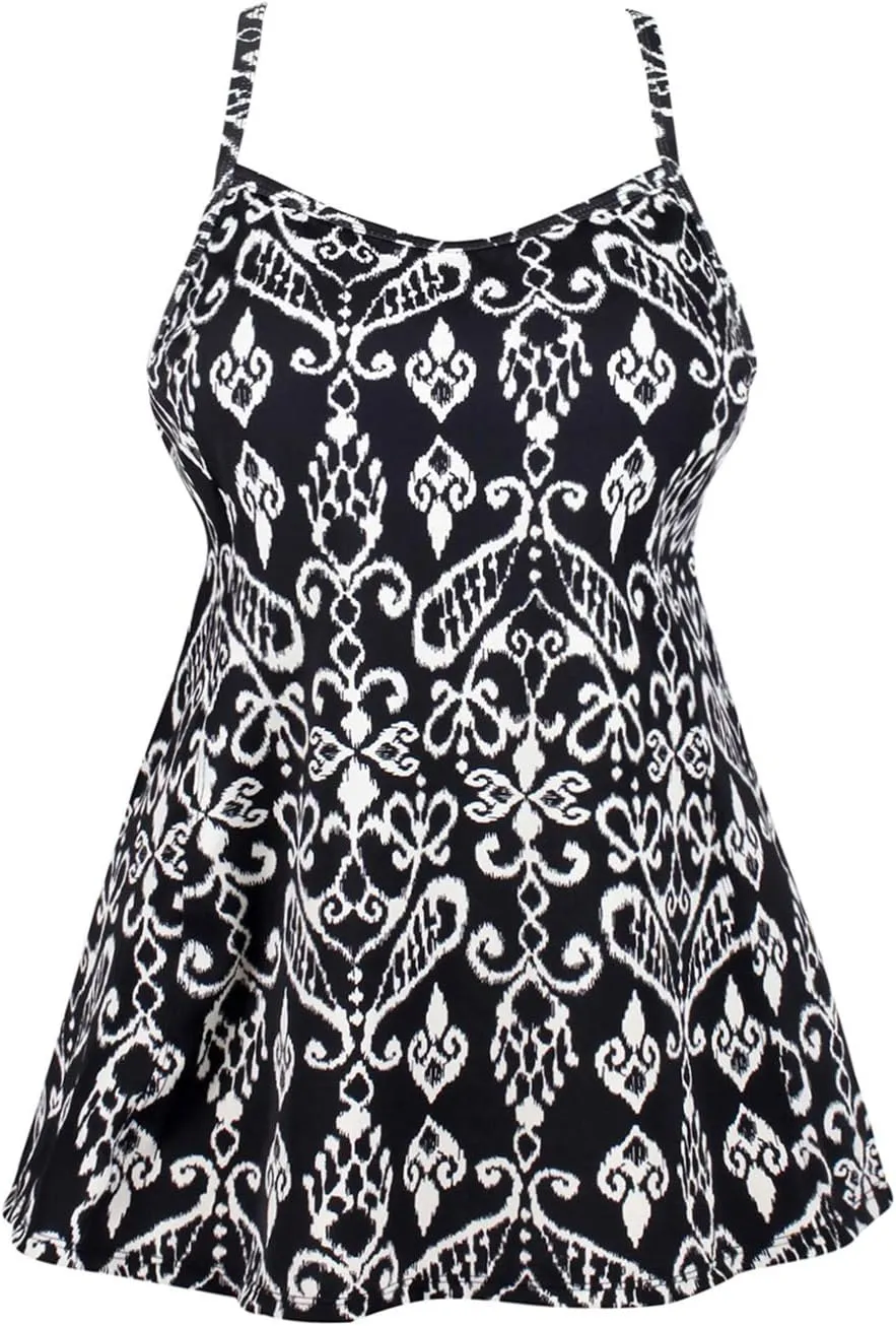 JINXUEER Women's Plus Size Flowy Swimsuit Crossback Tankini Top Modest Swimwear