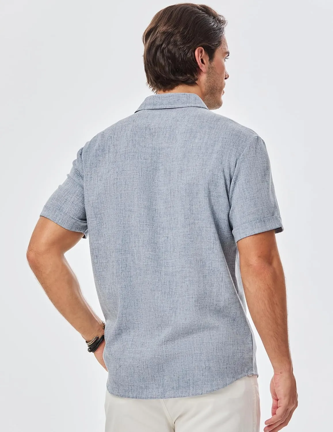 JMIERR Men's Linen Short Sleeve Casual Button Down Shirts Summer Beach Tops Wedding Shirt with Pocket