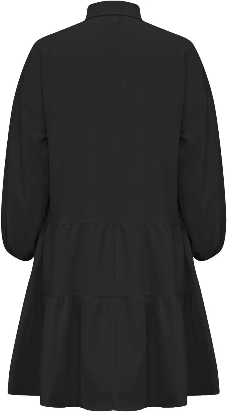 JOAU Women's Cute Summer Babydoll Shirt Mini Dress Puff Sleeve Flowy Tiered Ruffle Swing A-Line Collared Button Shirt Dress