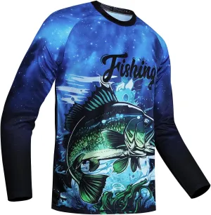 JPOJPO Mens Fishing Shirt Long Sleeve, Fishing Jerseys Fish Tshirts - Breathable, Cooling, Light-Weight