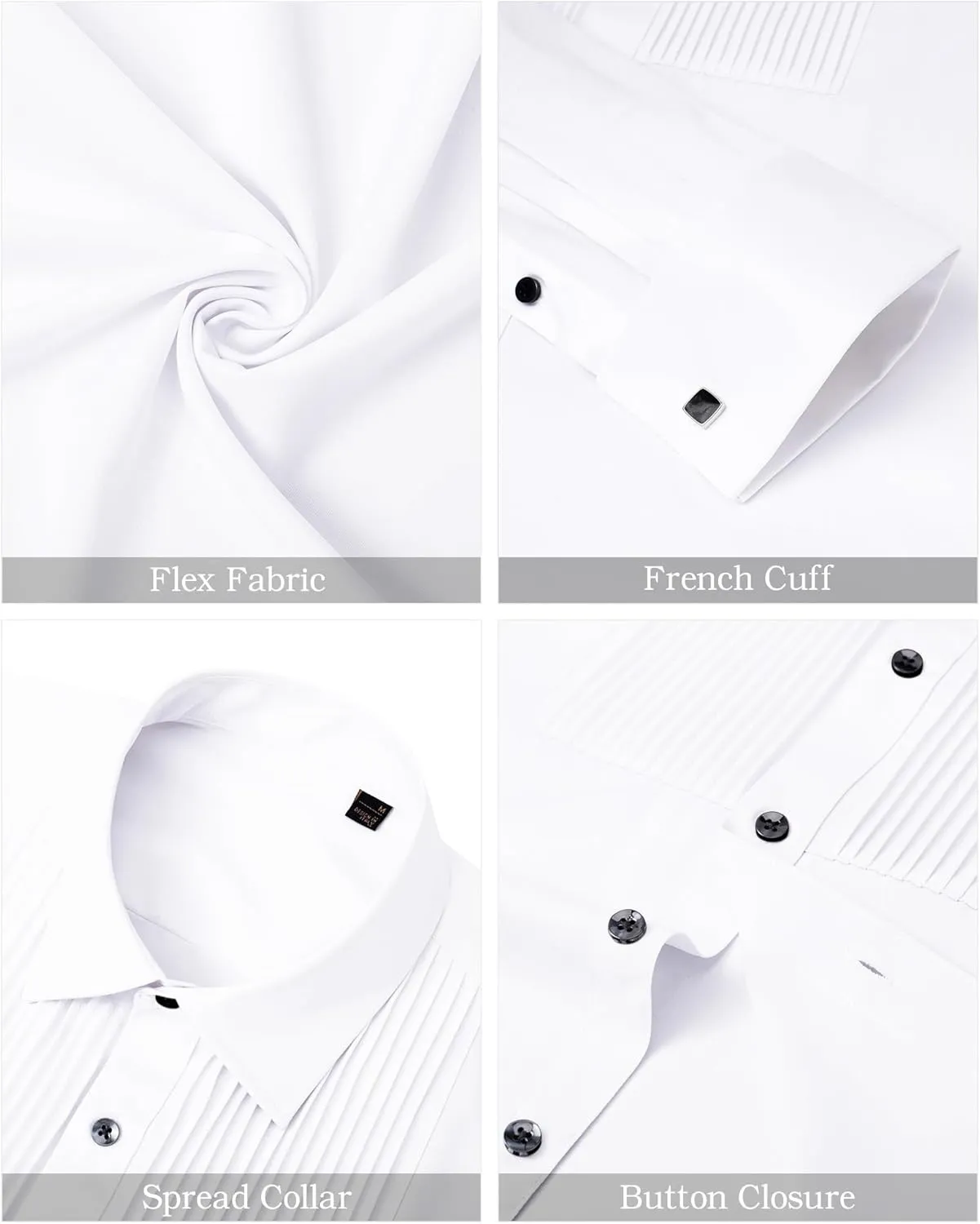 J.VER Tuxedo Shirts for Men French Cuff Dress Shirt with Metal Cufflinks Formal Business Pleated Shirt for Prom Wedding Party