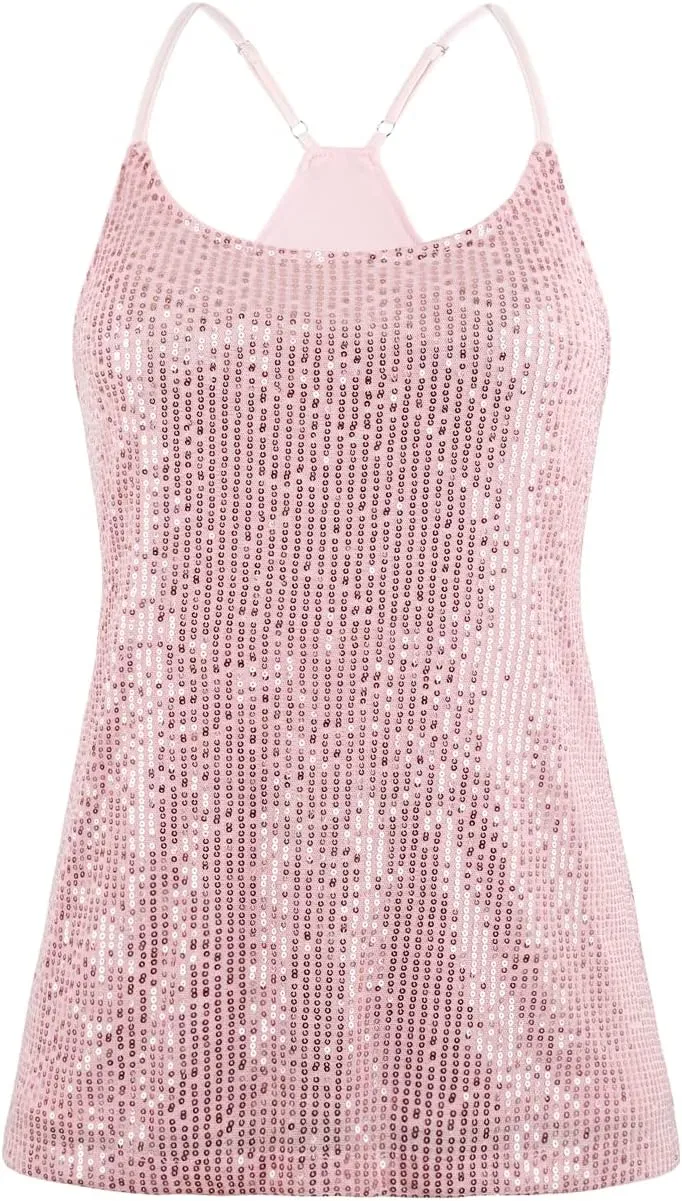 kayamiya Womens Sparkly Sequin Camisole Tops Sleeveless Glitter Party Tank Top