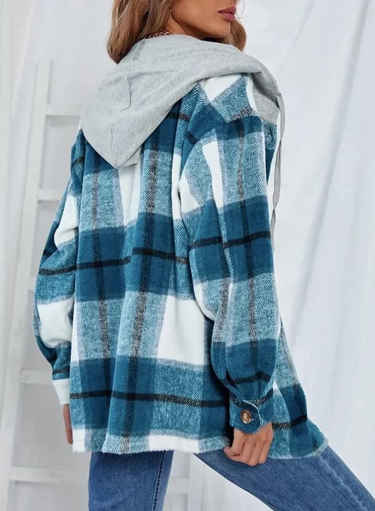 Kedera Womens Oversize Hoodie Plaid Flannel Shirt Long Sleeve Boyfriend Sweatshirt Shacket Jackets Coats