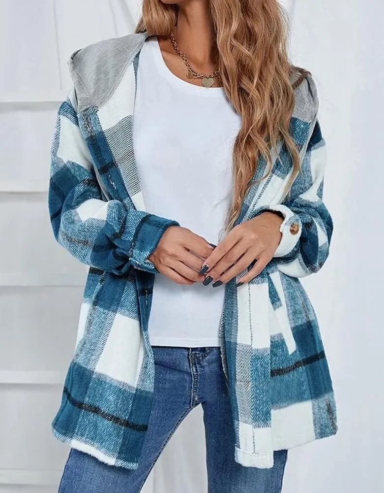 Kedera Womens Oversize Hoodie Plaid Flannel Shirt Long Sleeve Boyfriend Sweatshirt Shacket Jackets Coats