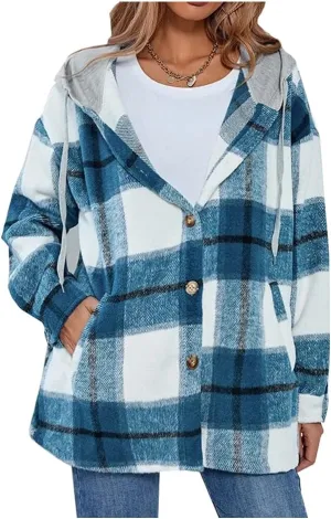 Kedera Womens Oversize Hoodie Plaid Flannel Shirt Long Sleeve Boyfriend Sweatshirt Shacket Jackets Coats
