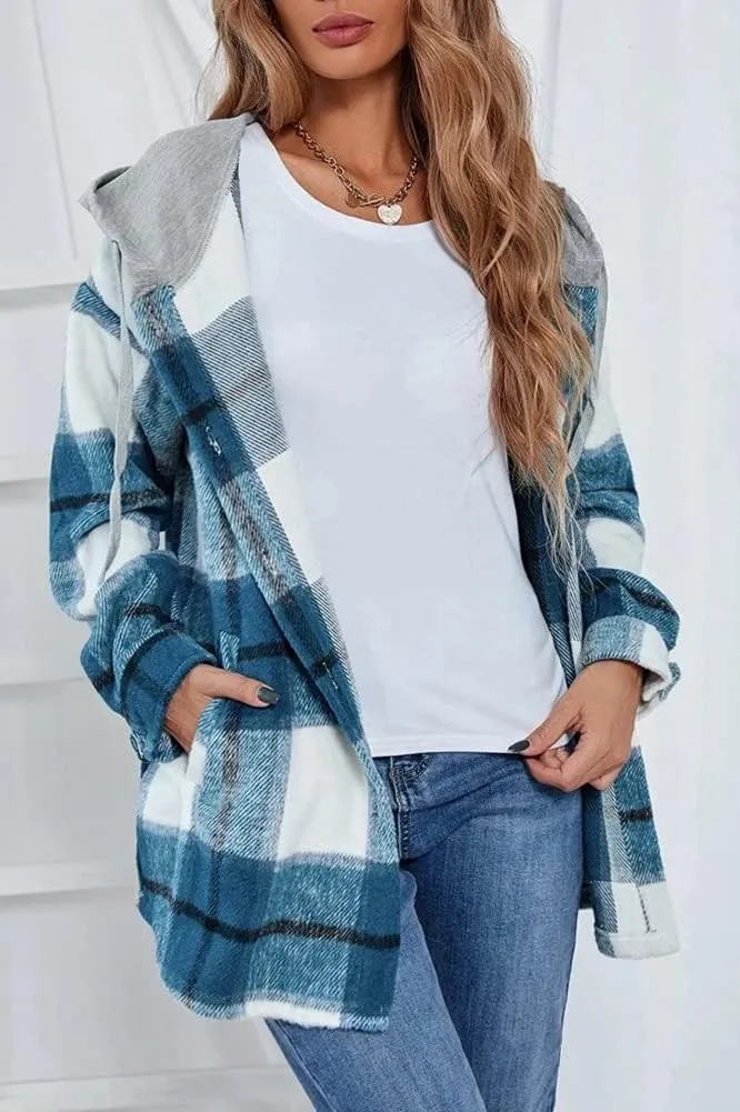 Kedera Womens Oversize Hoodie Plaid Flannel Shirt Long Sleeve Boyfriend Sweatshirt Shacket Jackets Coats
