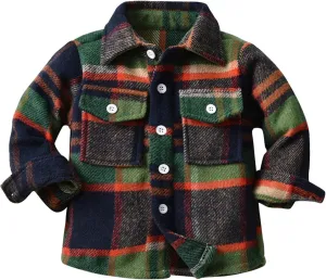 Kids Toddler Flannel Shirt Jacket Plaid Long Sleeve Lapel Button Down Shacket Baby Boys Girls Fall Shirt Coat Outwear