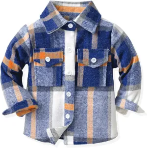Kids Toddler Flannel Shirt Jacket Plaid Long Sleeve Lapel Button Down Shacket Baby Boys Girls Fall Shirt Coat Outwear