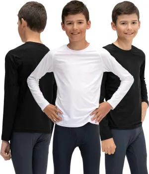 KISTA 3 Pack Kid's & Boy's Cool Dry Long Sleeve Compression Shirts, Athletic Workout Shirt, Sports Base Layer T-Shirt