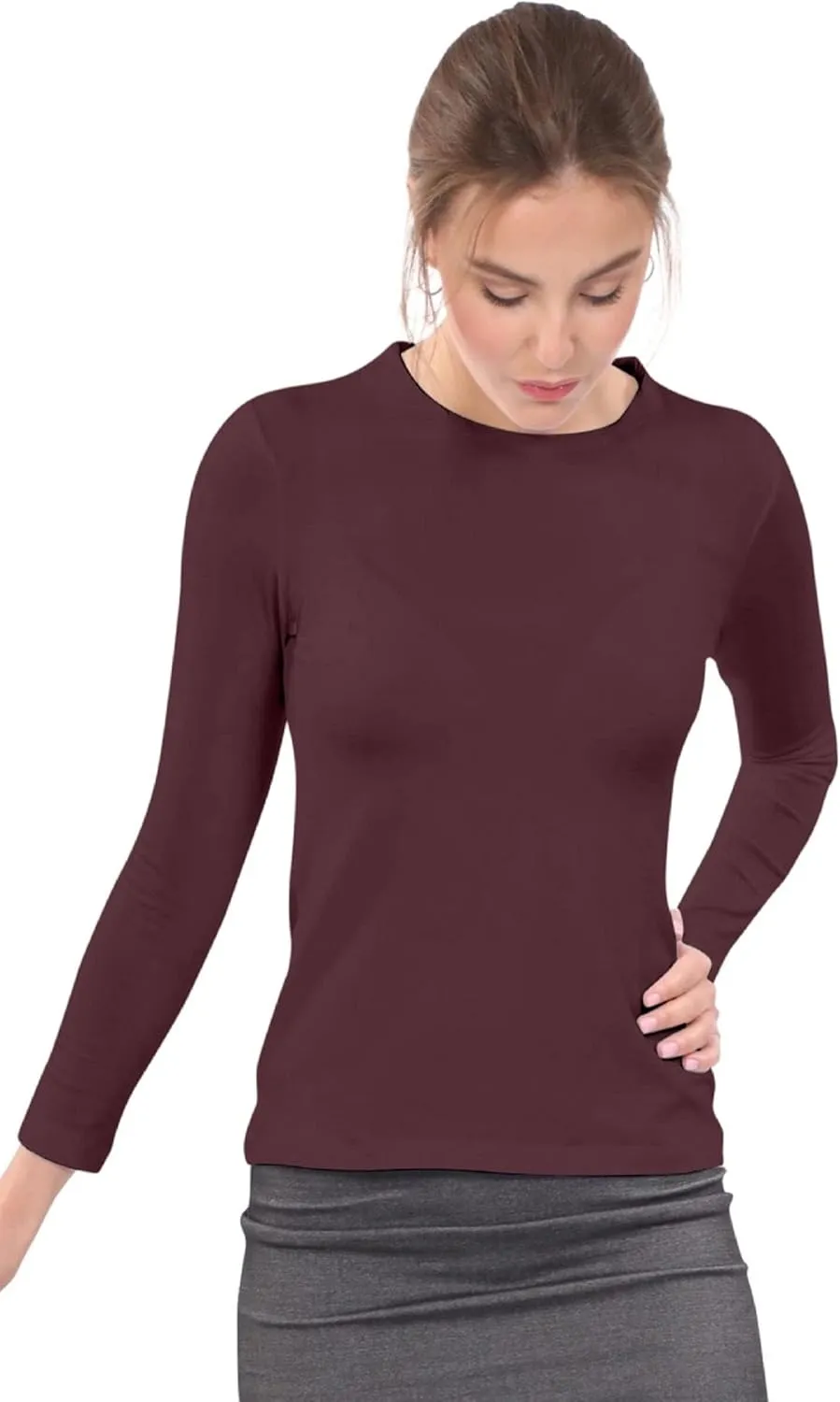 Kosher Casual Women's Modest Long Sleeve High Crew Neck Layering Top