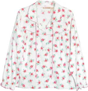 LA CERA Women's Flannel Jacket, 100% Cotton Floral Print, Machine Washable, Imported, Snap Button Front, Elastic Cuff Sleeves