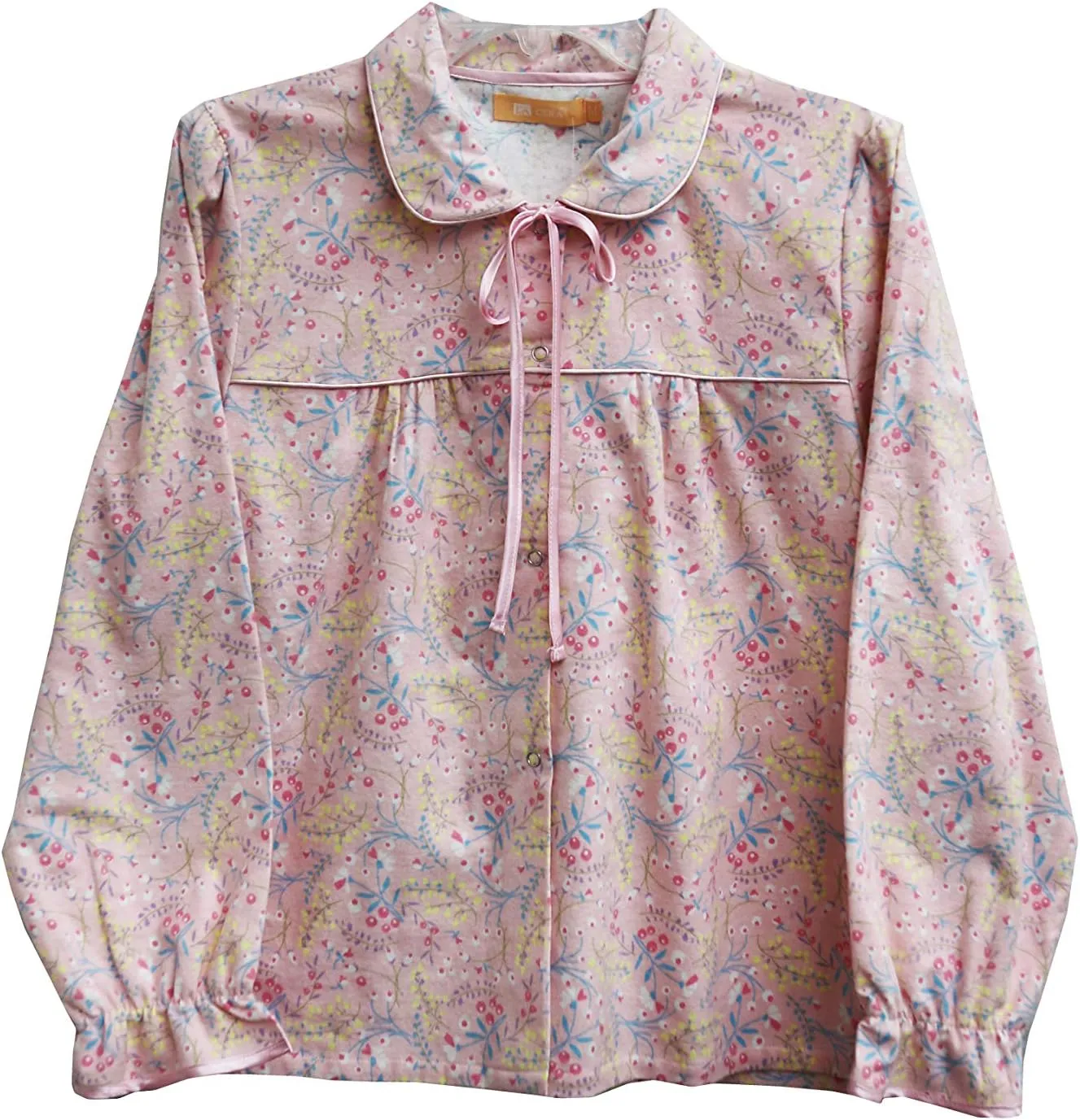 LA CERA Women's Flannel Jacket, 100% Cotton Floral Print, Machine Washable, Imported, Snap Button Front, Elastic Cuff Sleeves