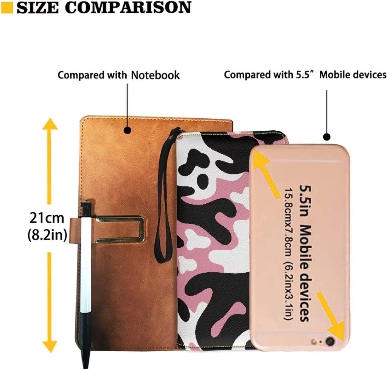 Ladies Long Wallet with Wristlet Strap PU Leather Women's Durable Large Capacity Wallet Abstract Milk Cow Stripe Pattern Stylish Phone Wristlet Purse for Female Shopping,Dating,Travel
