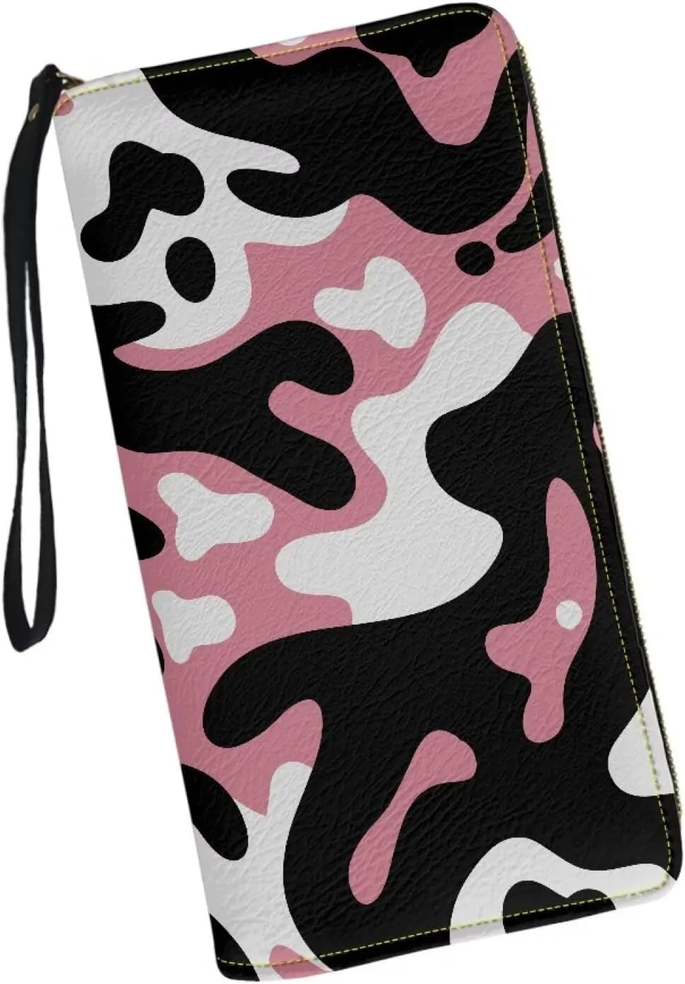 Ladies Long Wallet with Wristlet Strap PU Leather Women's Durable Large Capacity Wallet Abstract Milk Cow Stripe Pattern Stylish Phone Wristlet Purse for Female Shopping,Dating,Travel