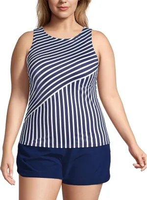 Lands' End Women's High Neck UPF 50 Modest Tankini Top Swimsuit