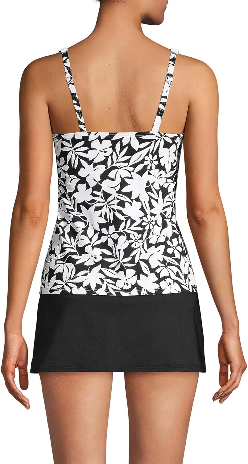 Lands' End Women's Square Neck Underwire Tankini Top Swimsuit Adjustable Straps
