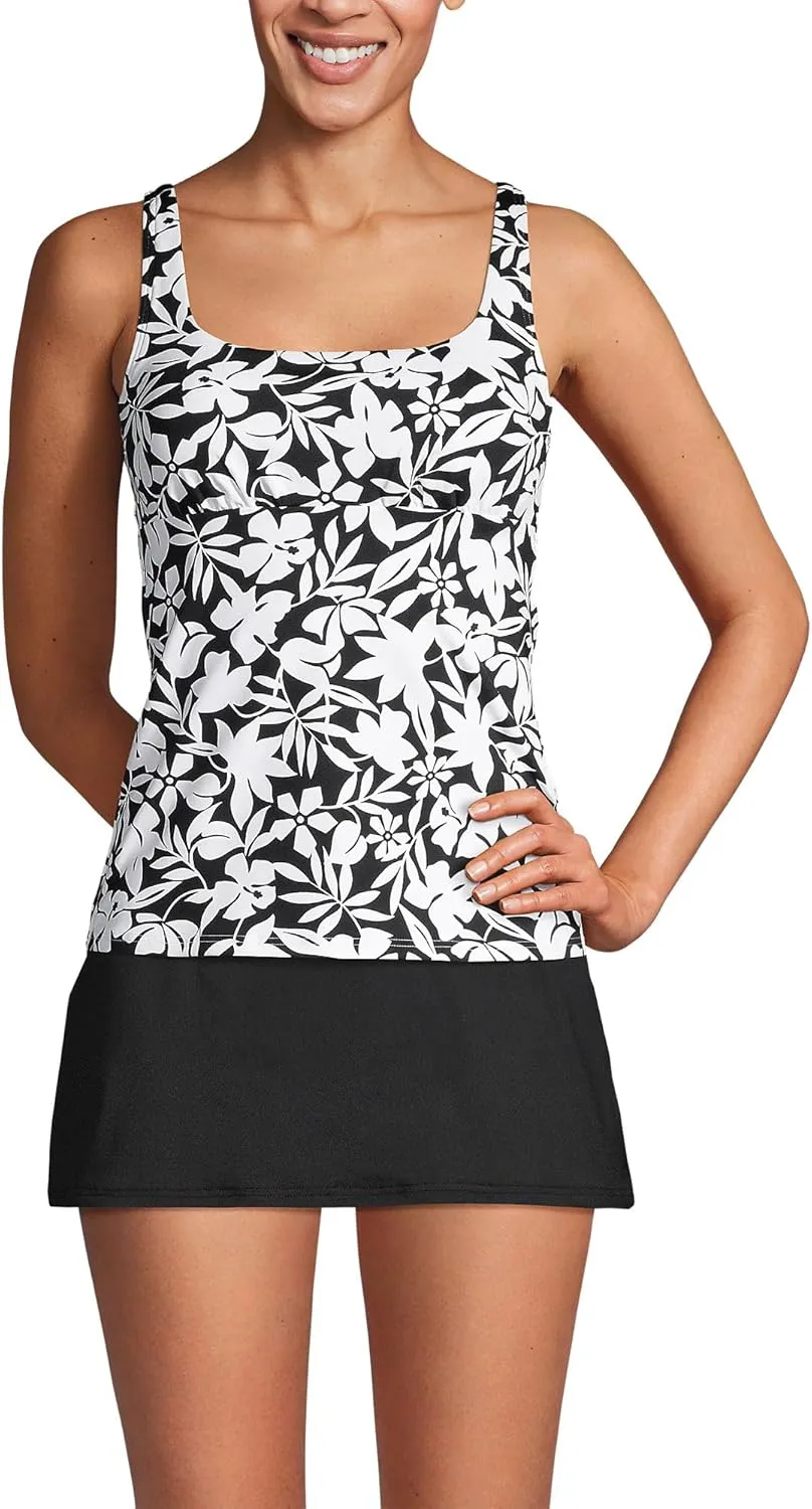 Lands' End Women's Square Neck Underwire Tankini Top Swimsuit Adjustable Straps