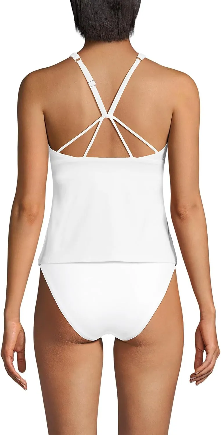 Lands' End Women's Tugless High Neck Strappy Back Tankini Swimsuit Top