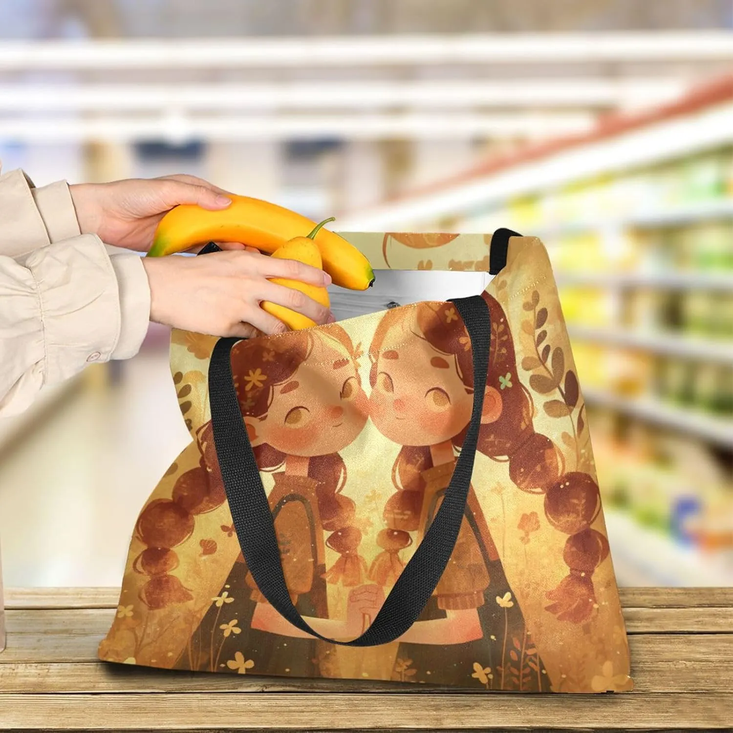 Large Canvas Tote Bag for Women - Durable Reusable Thick Cotton Shopper with Inner Zipper Pocket