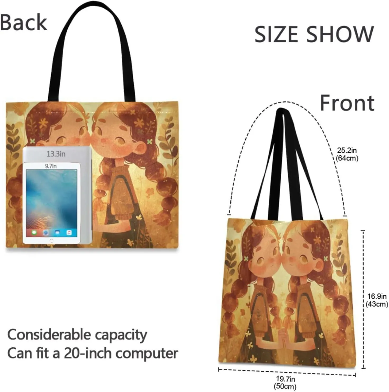 Large Canvas Tote Bag for Women - Durable Reusable Thick Cotton Shopper with Inner Zipper Pocket