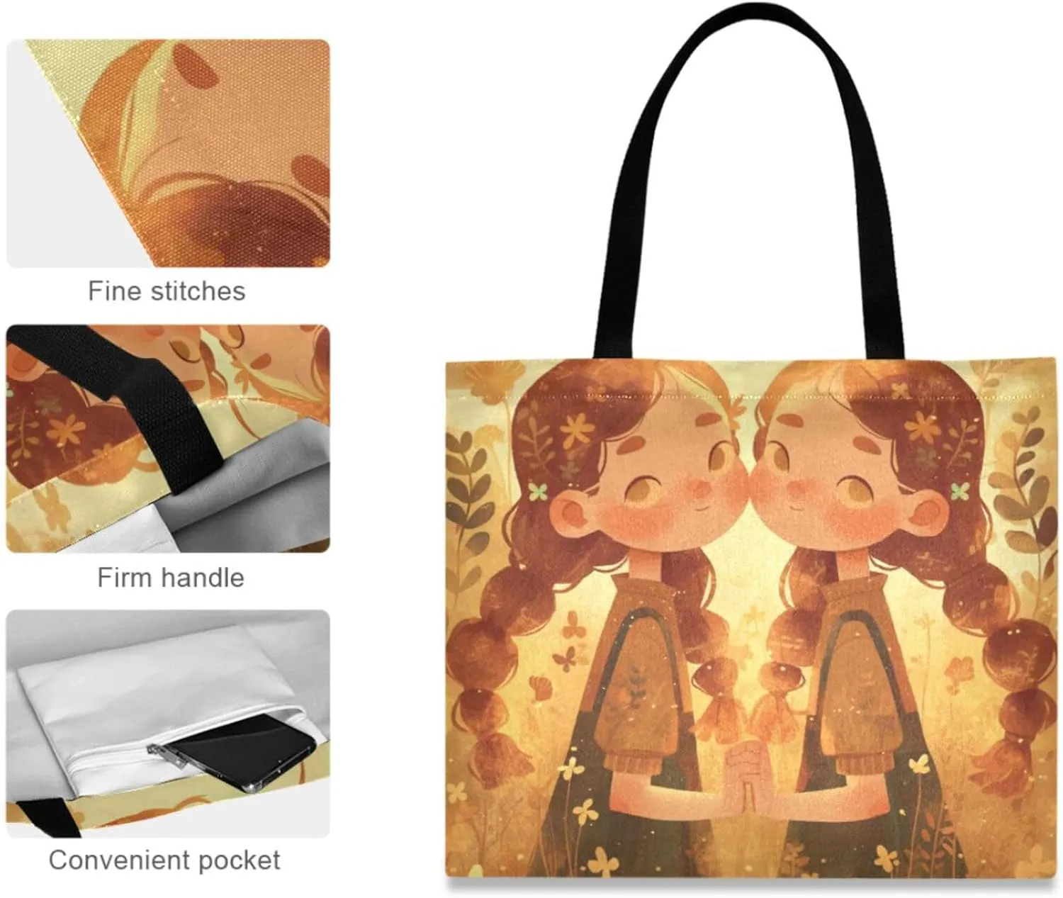 Large Canvas Tote Bag for Women - Durable Reusable Thick Cotton Shopper with Inner Zipper Pocket