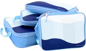 Large Compression Packing Cubes - 4 Piece Set by Nereiva  NAVY BLUE - Made of Recycled Materials, Premium SBS Zippers, 300D rPET Oxford Fabric. Travel Organizer Bags for Luggage, Packing Cube Set