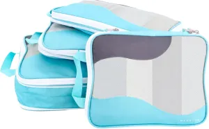 Large Compression Packing Cubes - 4 Piece Set TROPICAL TEAL - Made of Recycled Materials, Premium SBS Zippers, 300D rPET Oxford Fabric. Travel Organizer Bags for Luggage, Packing Cube Set