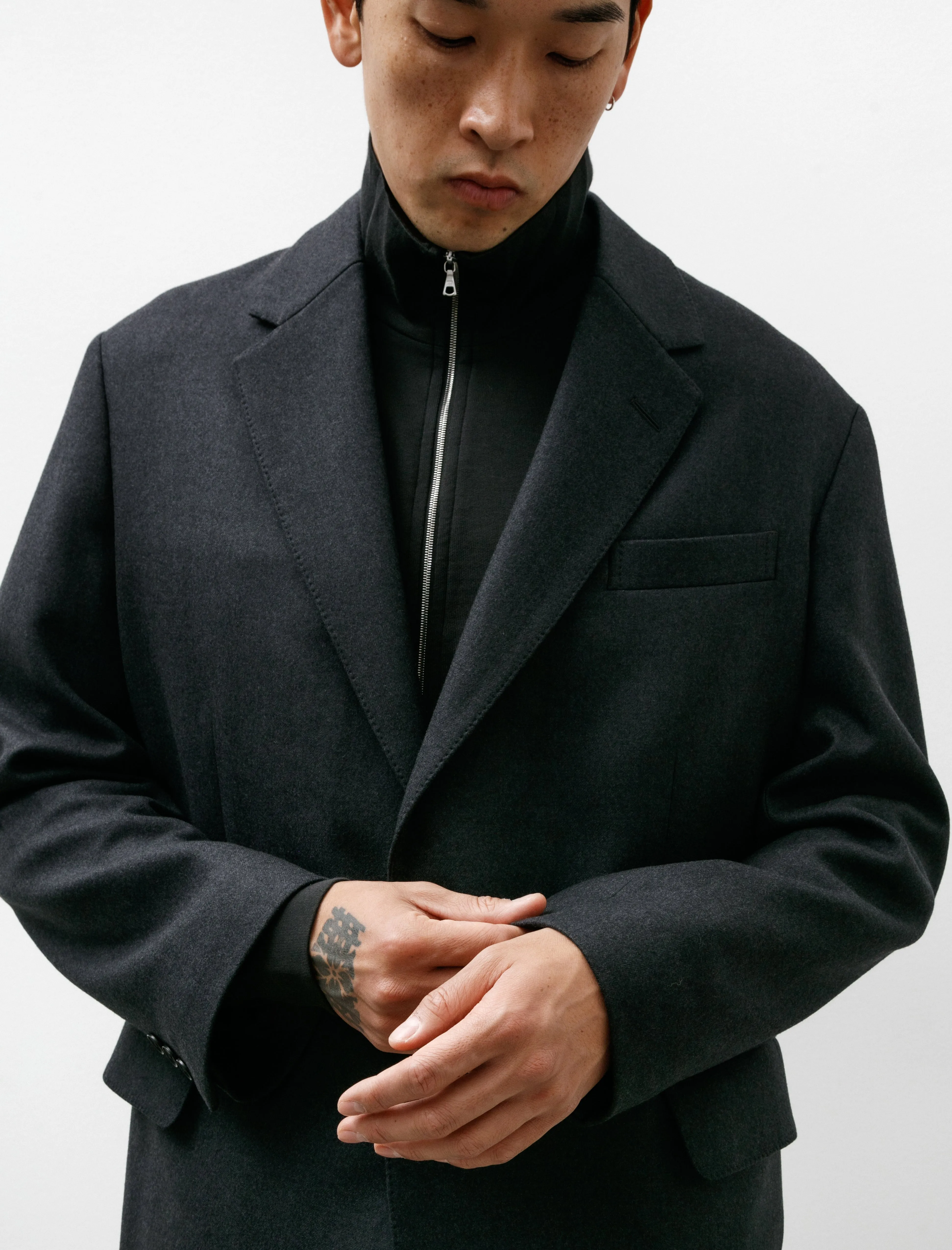 Light Melton Jacket Top Charcoal