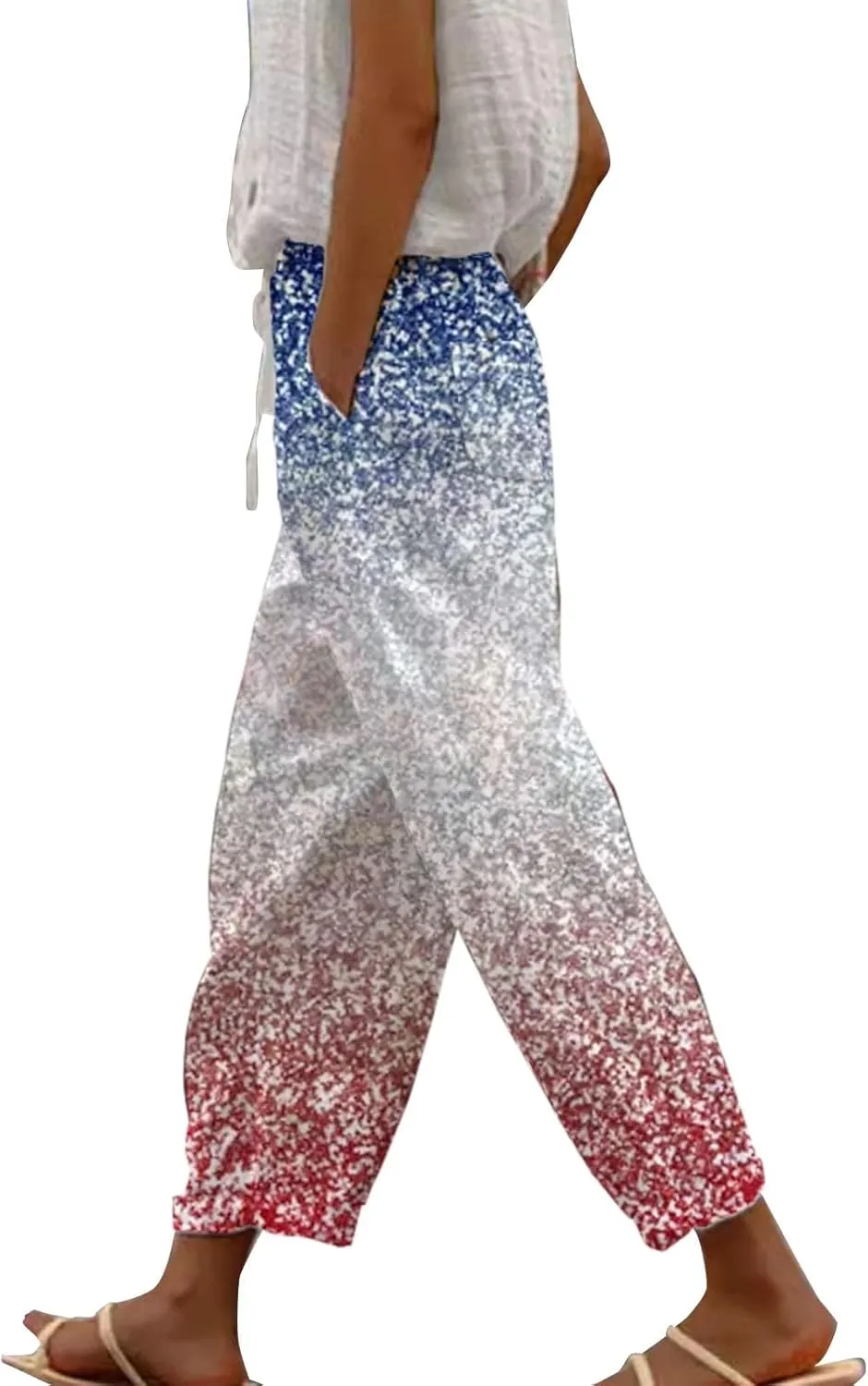 Linen Blend Pants for Women Capri Pants with Pockets Wide Leg Cropped Pants for Women Linen Crop Pants for Women