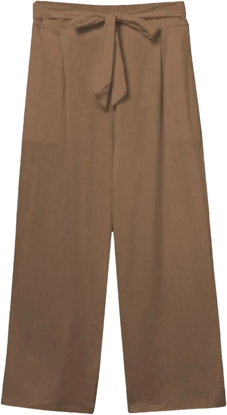 Linen Capri Pants for Women High Waist Casual Wide Straight Leg Trousers 2025 Summer Elastic Plus Size Lounge