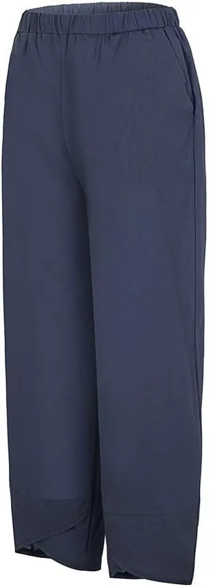 Linen Capris for Women Summer Pants Casual Pockets Cotton Linen Wide Leg Drawstring Elastic Waist Capris Crop Pants