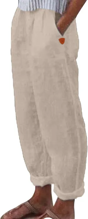 Linen Pants for Women 2025 Plus Size Trendy Spring Summer Gauze Pants Casual Elastic Waist Comfy Trousers Palazzo Capris
