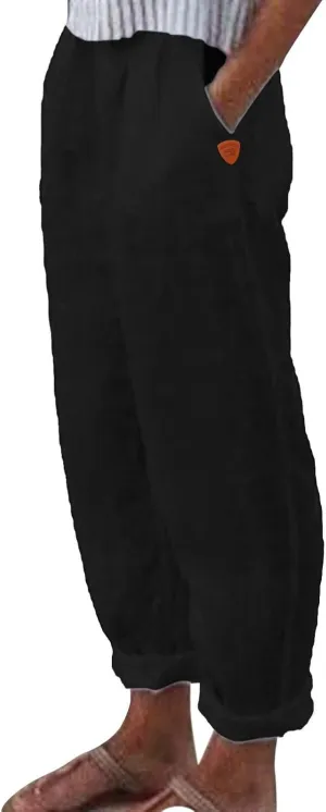 Linen Pants for Women 2025 Plus Size Trendy Spring Summer Gauze Pants Casual Elastic Waist Comfy Trousers Palazzo Capris