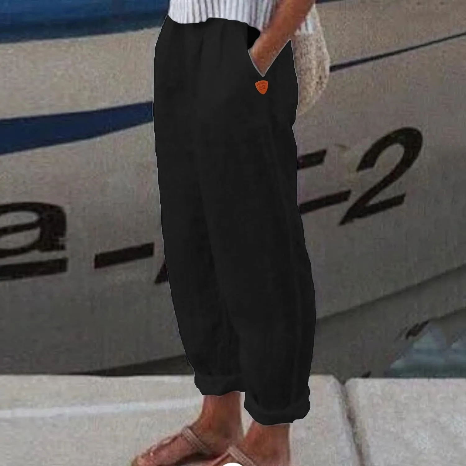 Linen Pants for Women 2025 Plus Size Trendy Spring Summer Gauze Pants Casual Elastic Waist Comfy Trousers Palazzo Capris