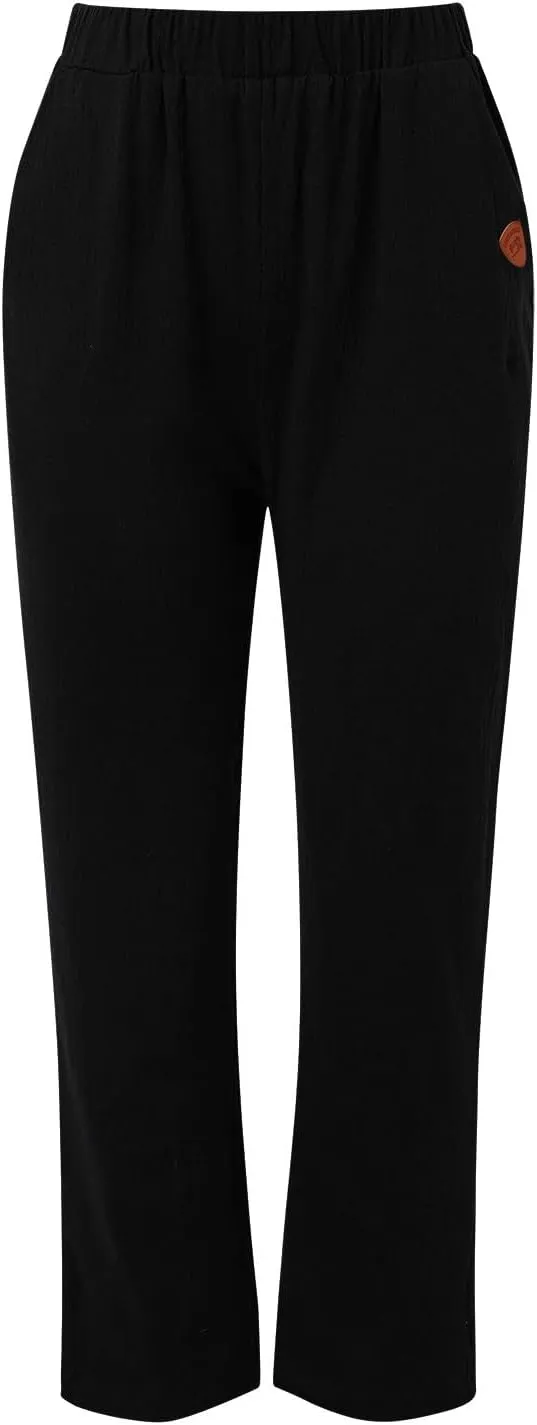 Linen Pants for Women 2025 Plus Size Trendy Spring Summer Gauze Pants Casual Elastic Waist Comfy Trousers Palazzo Capris