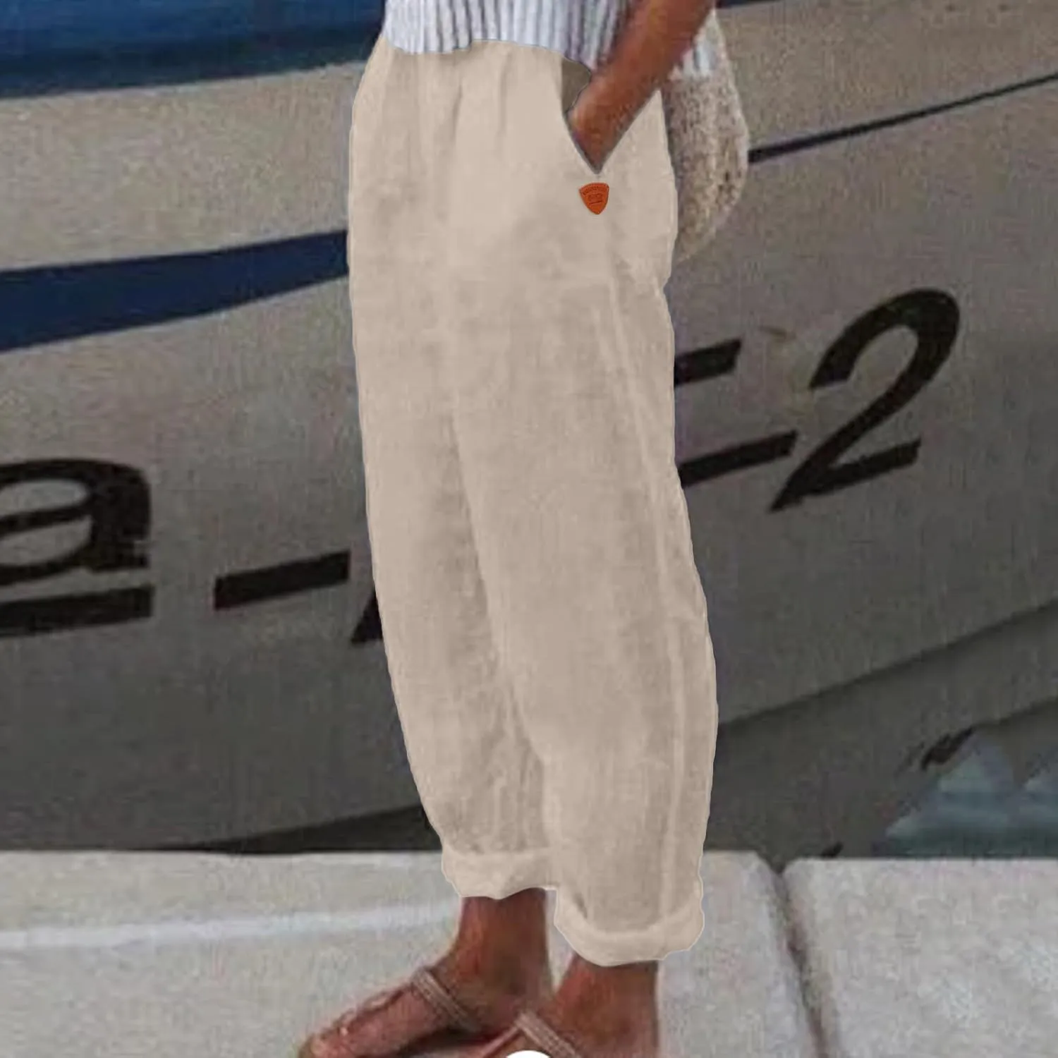Linen Pants for Women 2025 Plus Size Trendy Spring Summer Gauze Pants Casual Elastic Waist Comfy Trousers Palazzo Capris