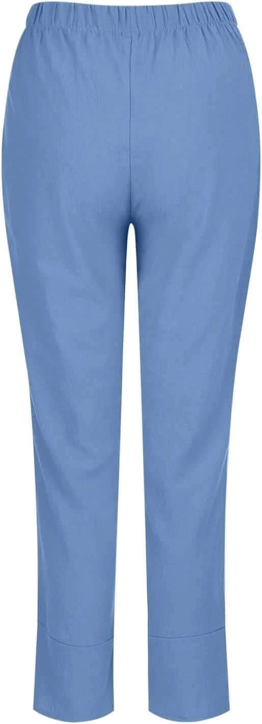 Linen Pants for Women High Waist Cotton Trouser with Pockets 2025 Summer Fashion Palazzo Beach Pants Plus Size M-5xl