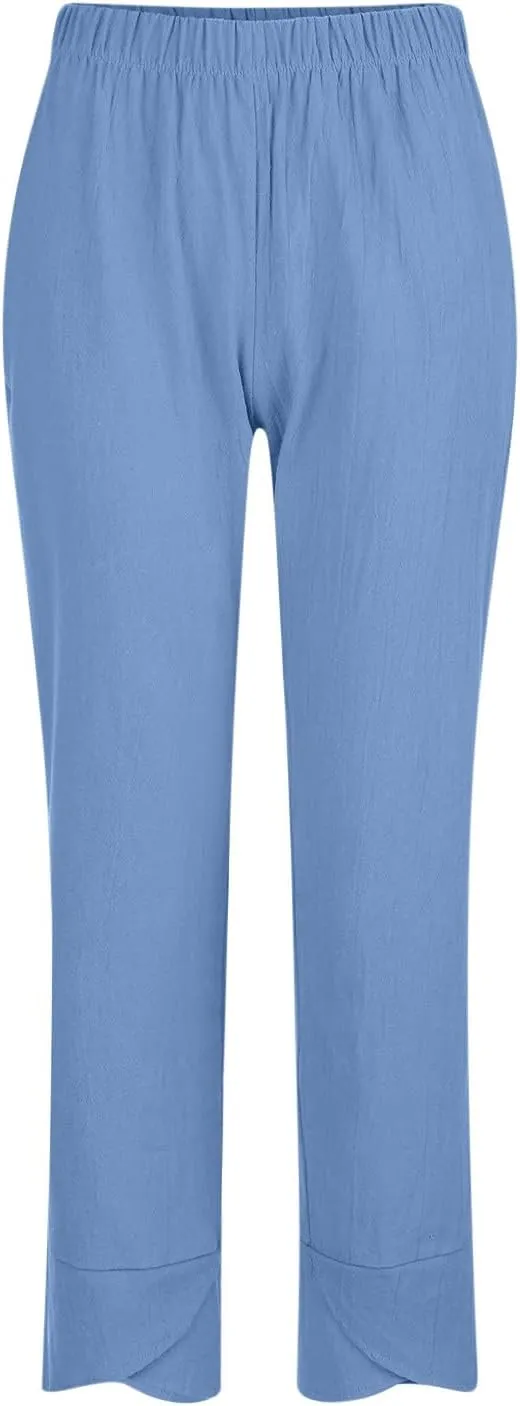 Linen Pants for Women High Waist Cotton Trouser with Pockets 2025 Summer Fashion Palazzo Beach Pants Plus Size M-5xl
