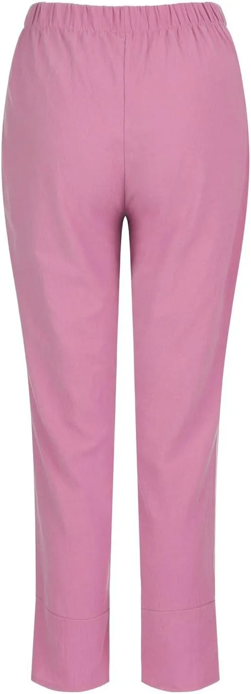 Linen Pants for Women Petite Length Loose Fitting Lightweight Joggers High Waisted Cropped Pants with Pockets