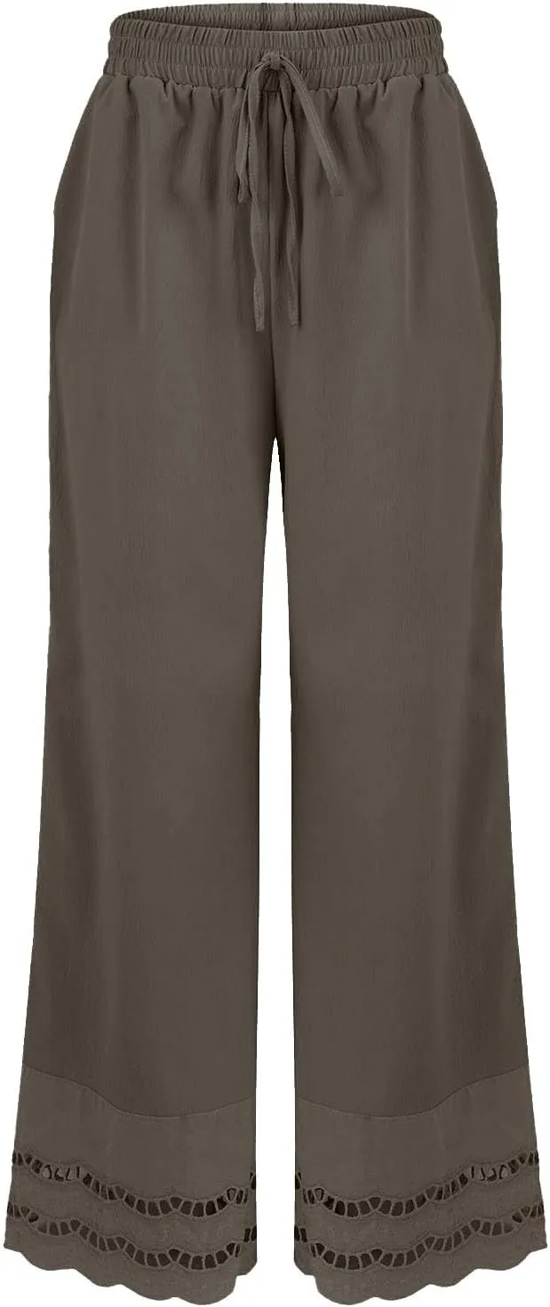 Linen Pants for Women Summer High Waist Elastic Straight Leg Lounge Pant 2025 Loose Lightweight Beach Trousers