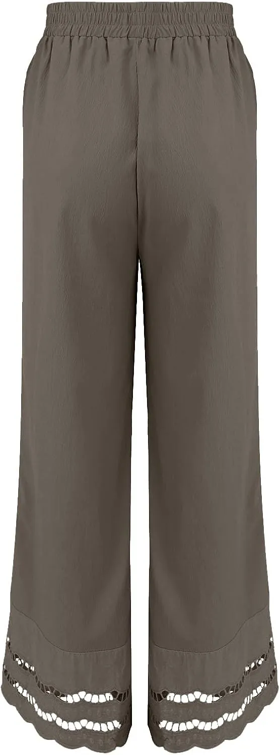 Linen Pants for Women Summer High Waist Elastic Straight Leg Lounge Pant 2025 Loose Lightweight Beach Trousers