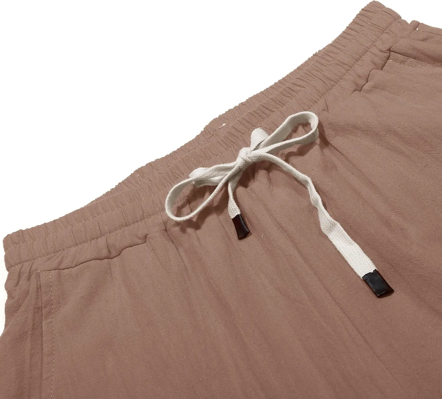 Linen Pants Women 2025 Summer Trendy Vacation Side Button Elastic Waist Straight Leg Capris Casual Cropped Trousers