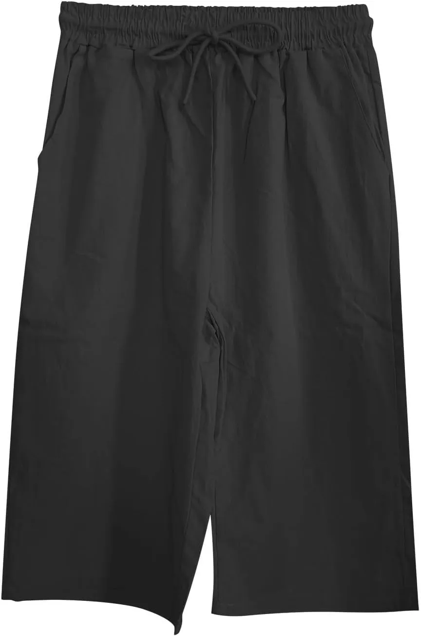 Linen Pants Women Drawstring Elastic Waist Capri Trouser 2025 Summer Boho Beach Cotton Cropped Pant with Pocket