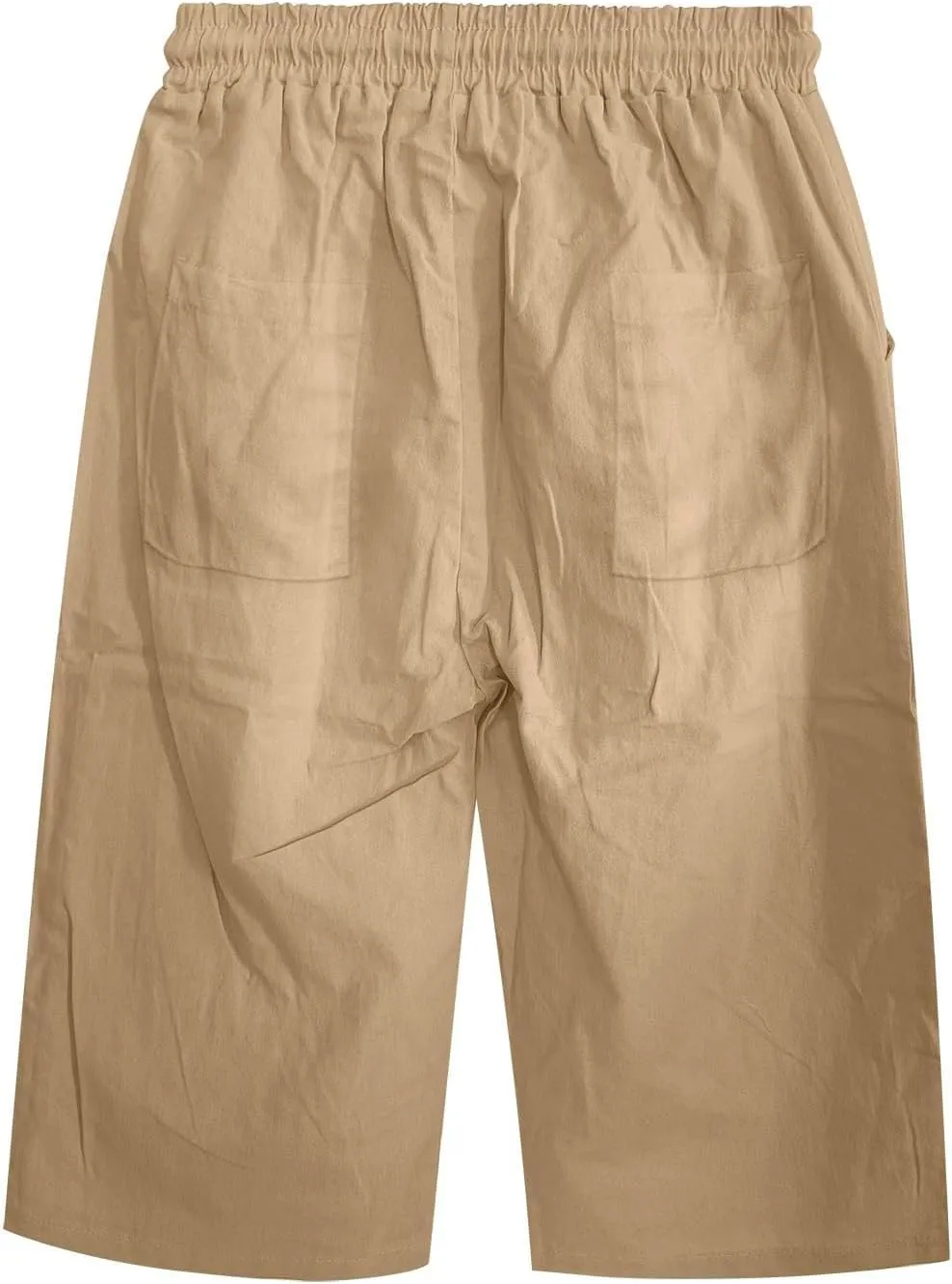 Linen Pants Women Drawstring Elastic Waist Capri Trouser 2025 Summer Boho Beach Cotton Cropped Pant with Pocket