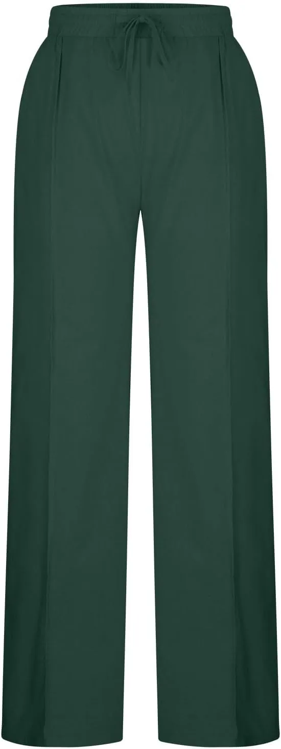 Linen Pants Women Summer Drawstring Waist Wide Leg Loose Cotton Linen Palazzo Pants Vacation Beach Pants with Pockets