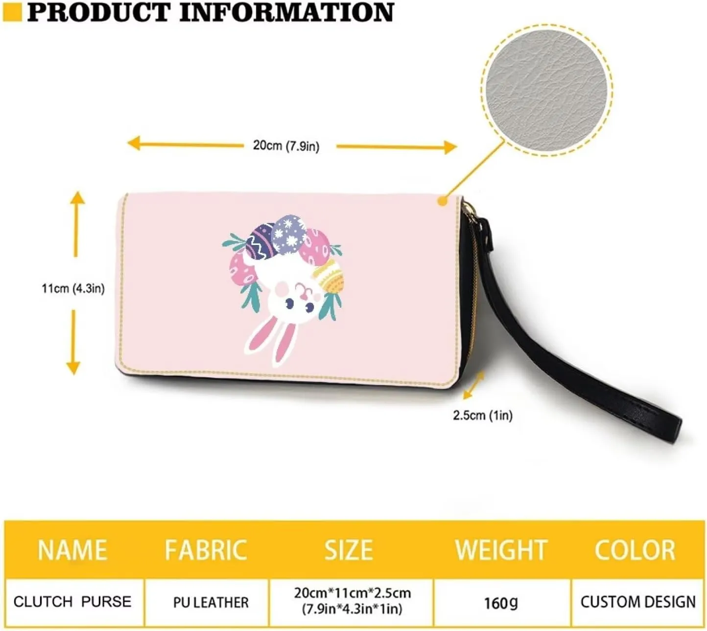 Long Clutch Wallet Cute Pink Easter Bunny Rabbit Eggs Print Travel Clutch Wallet PU Leather Wristlet Purse Stylish Ladies Shopping Long Wristlet Purse for Credit Card, Cash,Coin, Bill