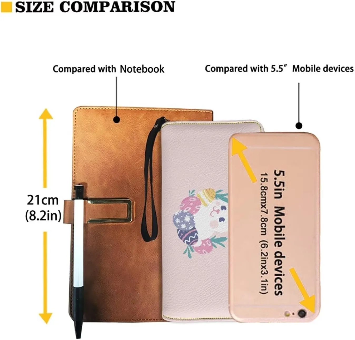 Long Clutch Wallet Cute Pink Easter Bunny Rabbit Eggs Print Travel Clutch Wallet PU Leather Wristlet Purse Stylish Ladies Shopping Long Wristlet Purse for Credit Card, Cash,Coin, Bill