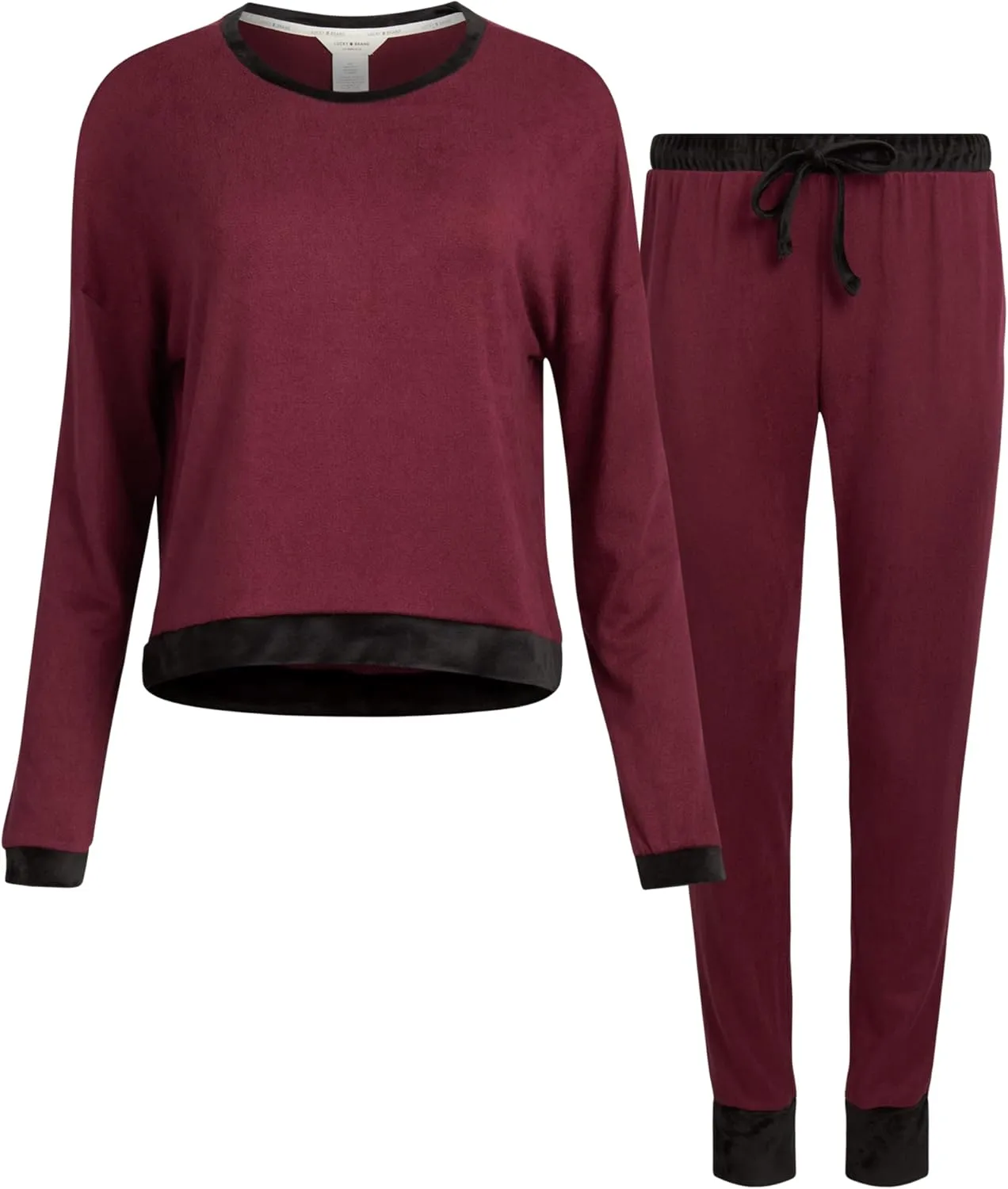 Lucky Brand Women's Pajama Set - 2 Piece Long Sleeve Sleep Shirt and Jogger Pants with Velour Trim (S-XL)