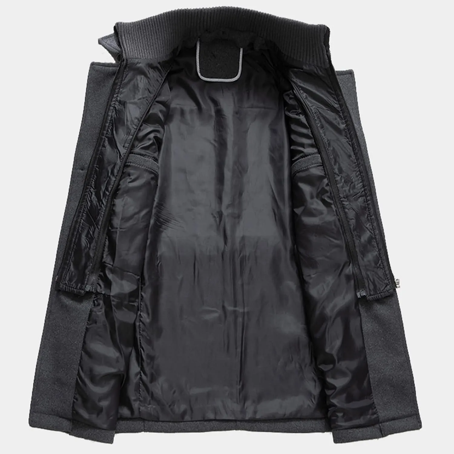 Lu's Chic Men's Winter Business Casual Zip Up Jacket Wool Trench Coat Slim Fit Top Coat Single Breasted Peacoat
