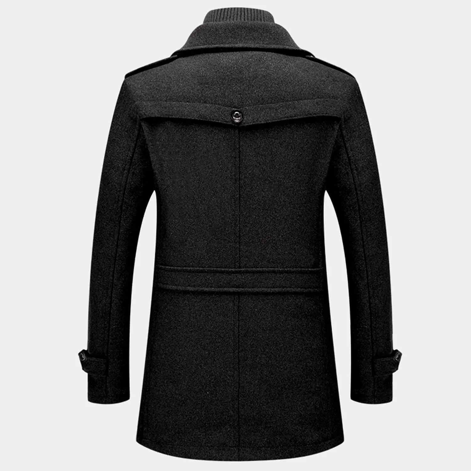 Lu's Chic Men's Winter Business Casual Zip Up Jacket Wool Trench Coat Slim Fit Top Coat Single Breasted Peacoat